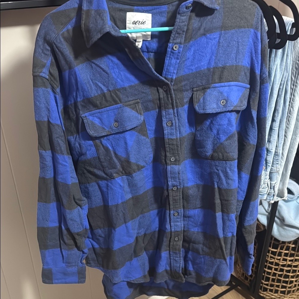 Aerie Blue and Gray Casual Button Down Shirt